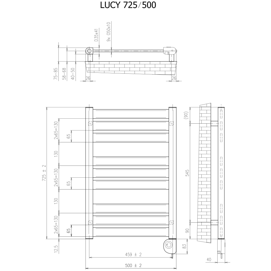 Vertaduro - Grzejnik łazienkowy z termostatem LUCY 400W 73x50 cm taupe