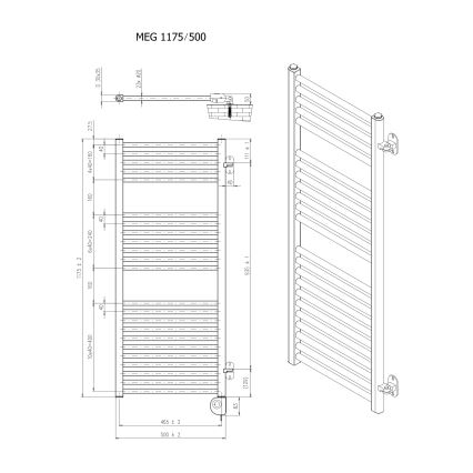 Vertaduro - Grzejnik łazienkowy z termostatem MEG 600 W 118x50 cm czarny
