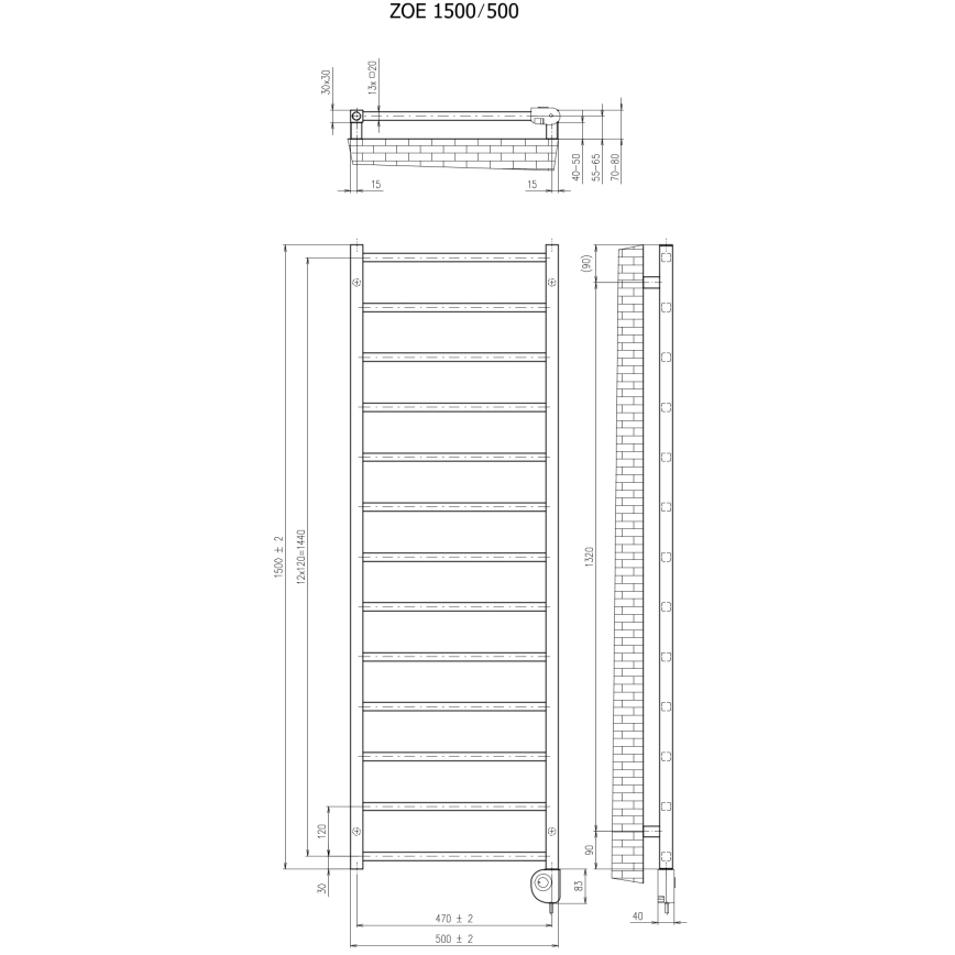 Vertaduro - Grzejnik łazienkowy z termostatem ZOE 400W 150x50 cm antracyt
