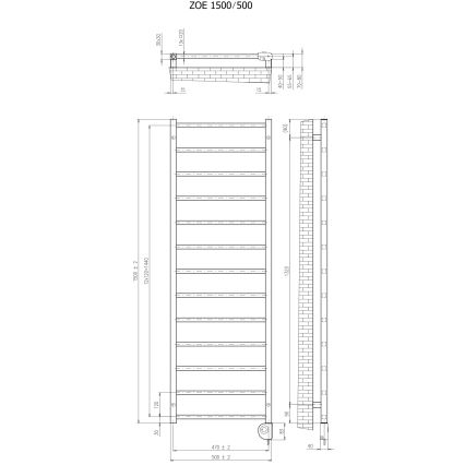 Vertaduro - Grzejnik łazienkowy z termostatem ZOE 400W 150x50 cm biały