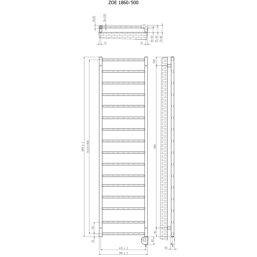 Vertaduro - Grzejnik łazienkowy z termostatem ZOE 400W 186x50 cm antracyt