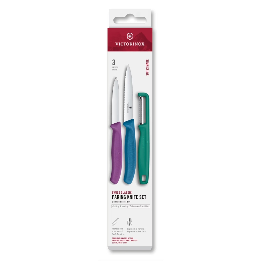 Victorinox - 3-częściowy zestaw noży kuchennych z obieraczką SWISS CLASSIC, kolorowy