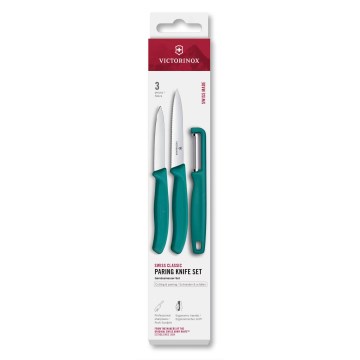 Victorinox - 3-częściowy zestaw noży kuchennych z obieraczką SWISS CLASSIC, turkusowy