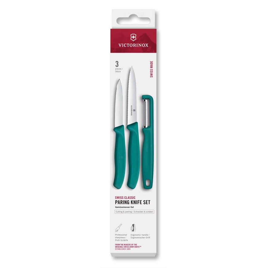 Victorinox - 3-częściowy zestaw noży kuchennych z obieraczką SWISS CLASSIC, turkusowy