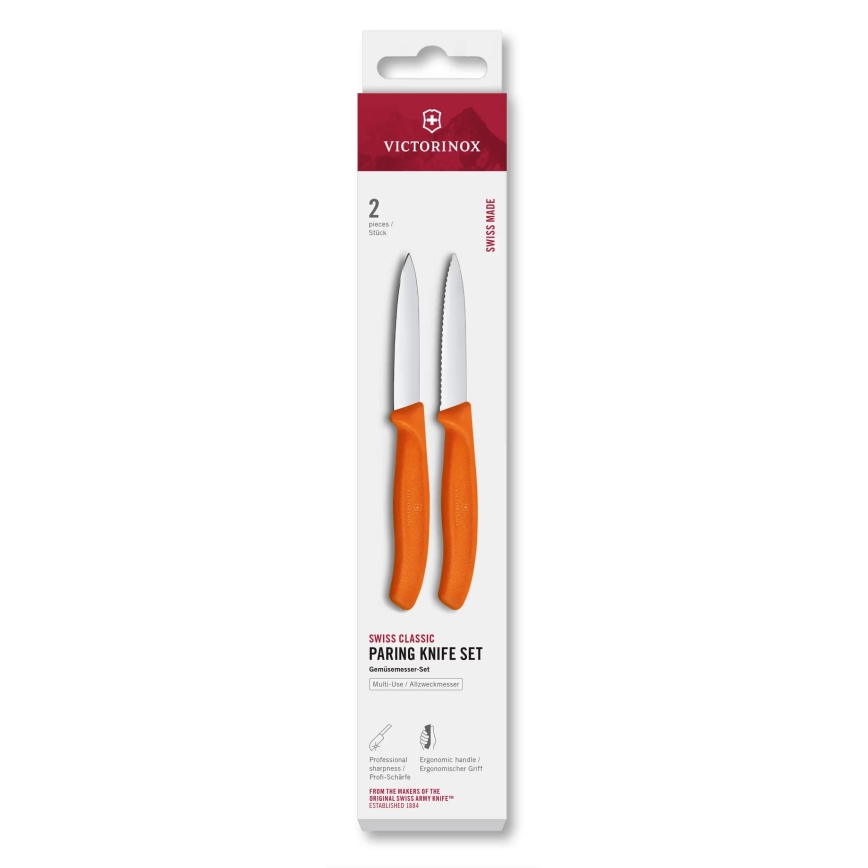 Victorinox - Zestaw 2 noży kuchennych do warzyw SWISS CLASSIC 8 cm, pomarańczowy