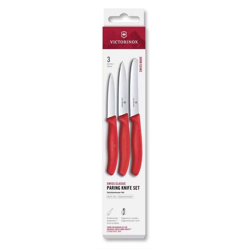Victorinox - Zestaw 3 noży kuchennych do warzyw SWISS CLASSIC, czerwony