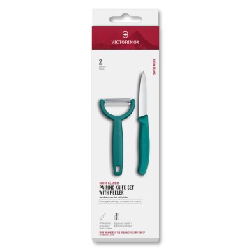Victorinox - Zestaw: nóż kuchenny z obieraczką SWISS CLASSIC, turkusowy