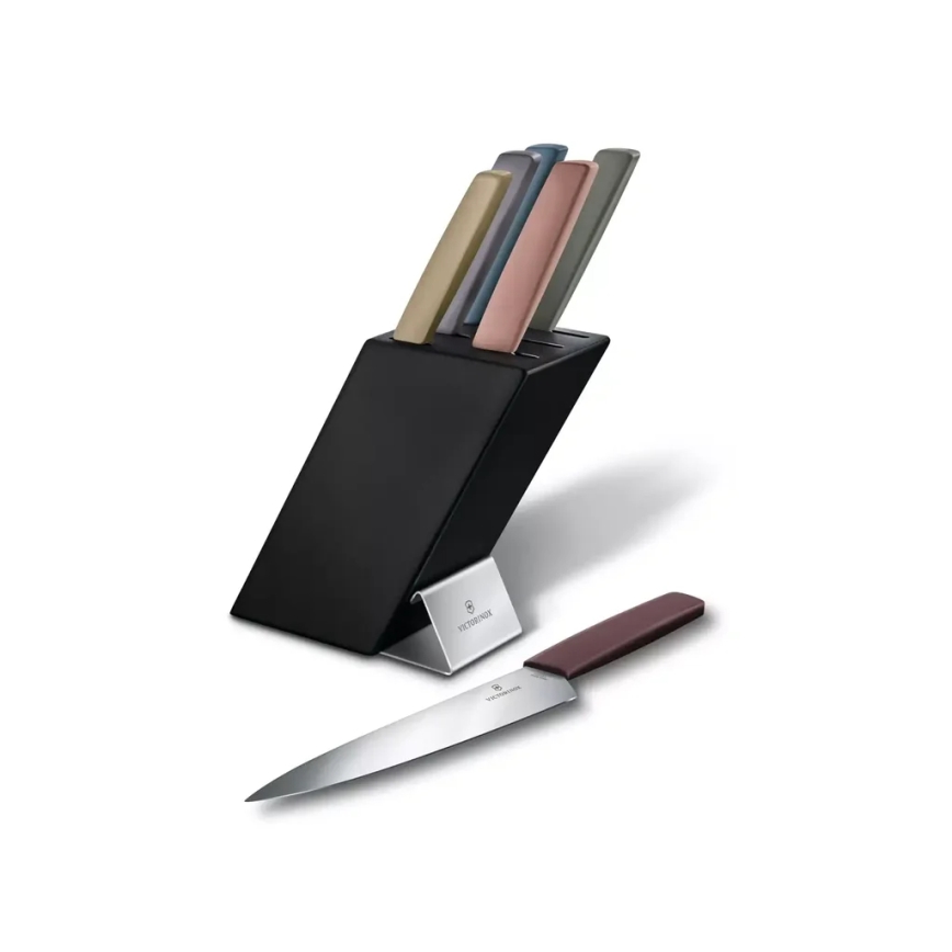Victorinox - Zestaw noży kuchennych w bloku SWISS MODERN, 7 szt., buk/wielobarwny