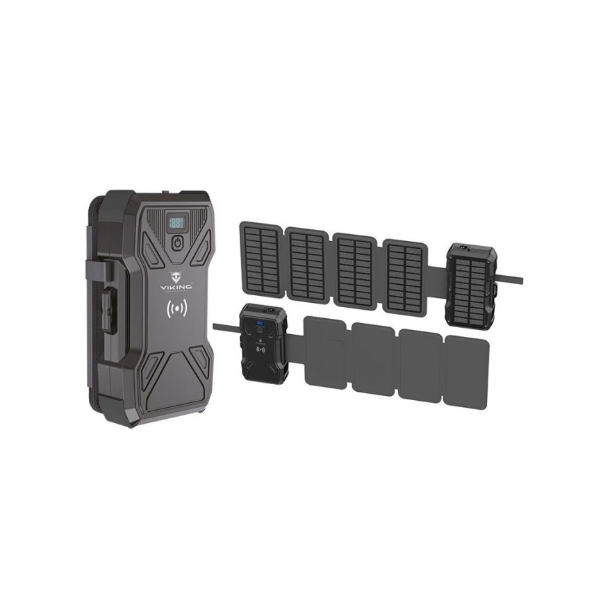 Viking - powerbank z lampką LED, ładowaniem bezprzewodowym i panelem solarnym, Power Delivery 22,5 W / 30 000 mAh
