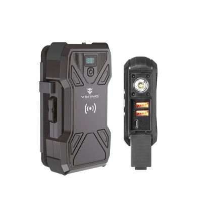 Viking - powerbank z lampką LED, ładowaniem bezprzewodowym i panelem solarnym, Power Delivery 22,5 W / 30 000 mAh