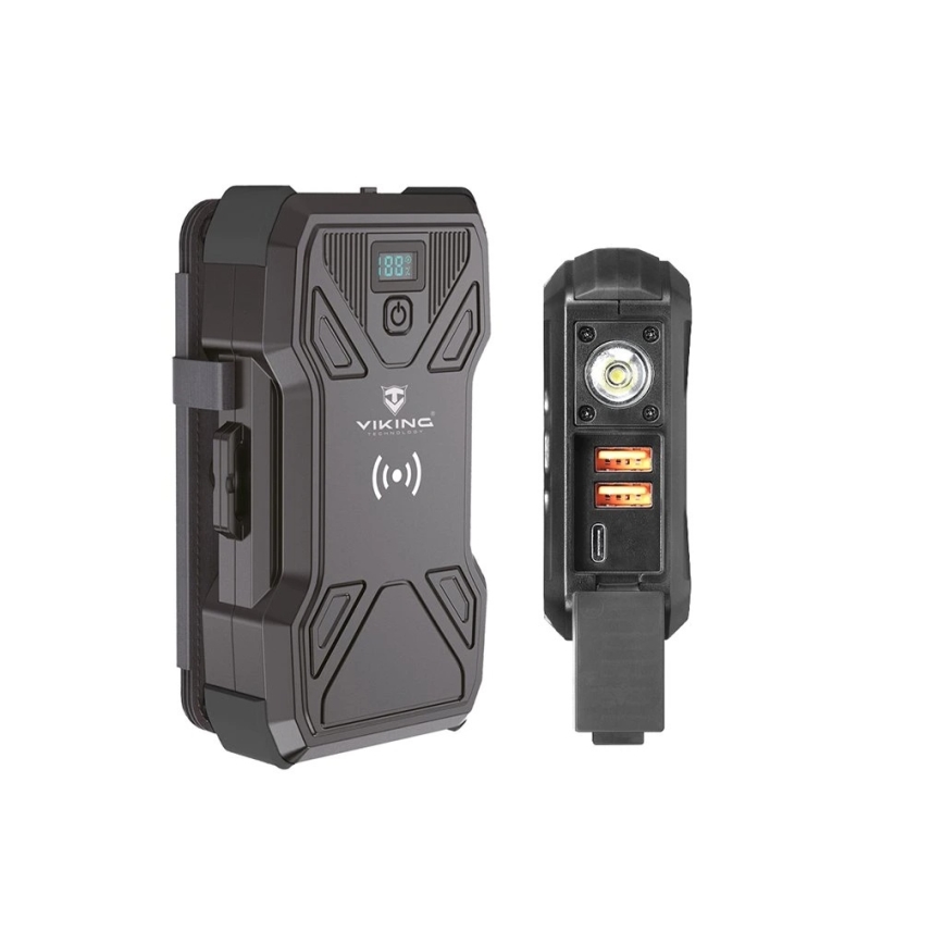 Viking - powerbank z lampką LED, ładowaniem bezprzewodowym i panelem solarnym, Power Delivery 22,5 W / 30 000 mAh