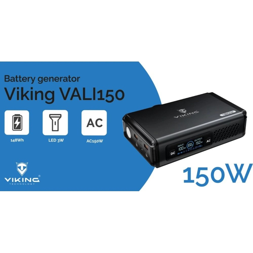 Viking - Stacja ładująca z wyświetlaczem LED i obsługą Power Delivery 148 Wh