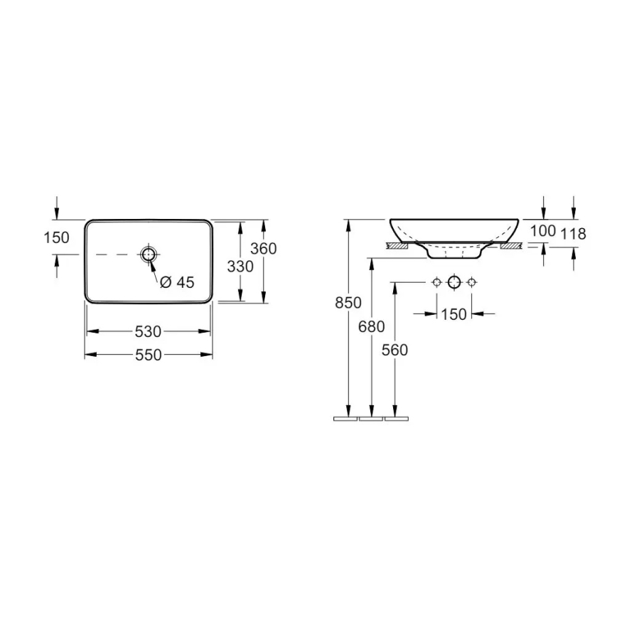 Villeroy & Boch 411355R1 - Umywalka nablatowa VENTICELLO 55,5x36 cm ceramika/biała