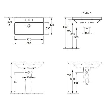 Villeroy & Boch 41568001 - Umywalka wisząca AVENTO 80x47 cm ceramika/biała