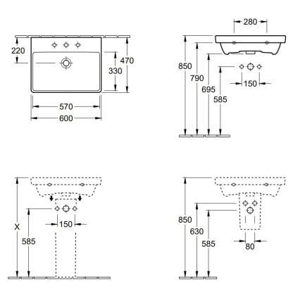 Villeroy & Boch 41586001 - Umywalka wisząca AVENTO 60x47 cm ceramika/biała