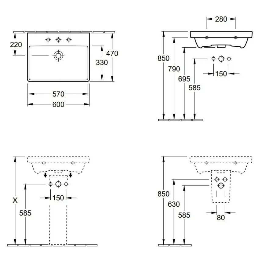 Villeroy & Boch 41586001 - Umywalka wisząca AVENTO 60x47 cm ceramika/biała