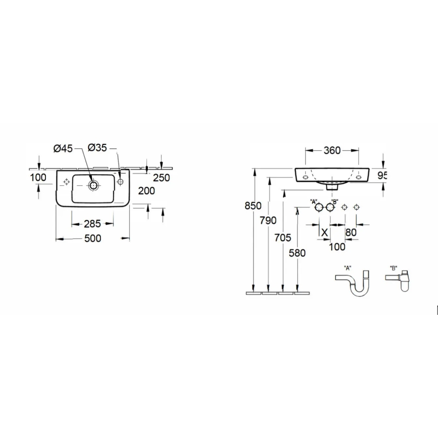Villeroy & Boch 4342R501 - Umywalka wisząca O.NOVO 50x25 cm ceramika/biała