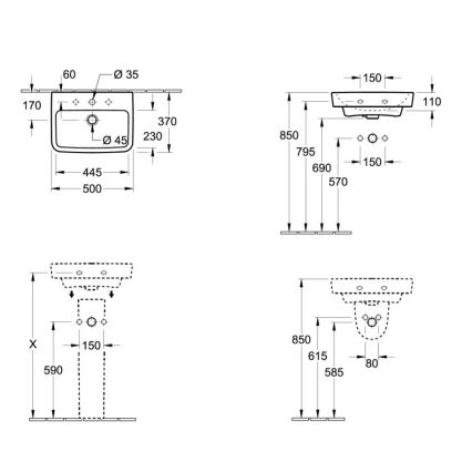 Villeroy & Boch 43445001 - Umywalka wisząca O.NOVO 50x37 cm ceramika/biała