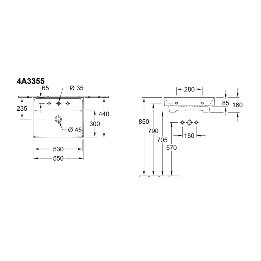 Villeroy & Boch 4A335501 - Umywalka wisząca COLLARO 55 x 44 cm, ceramika/biała