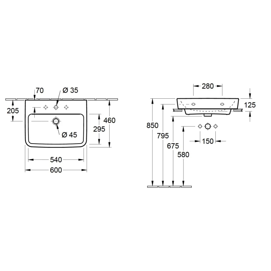 Villeroy & Boch 4A416G01 - Umywalka wisząca O.NOVO 60x46 cm ceramika/biała