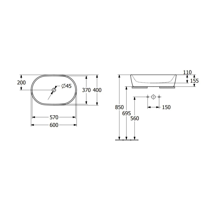 Villeroy & Boch 5A266001 - Umywalka nablatowa ARCHITECTURA 60x40 cm ceramika/biała