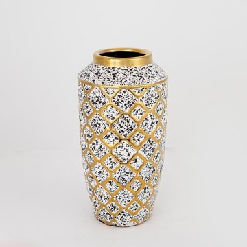 Wazon ceramiczny 25x13 cm biały/złoty/czarny