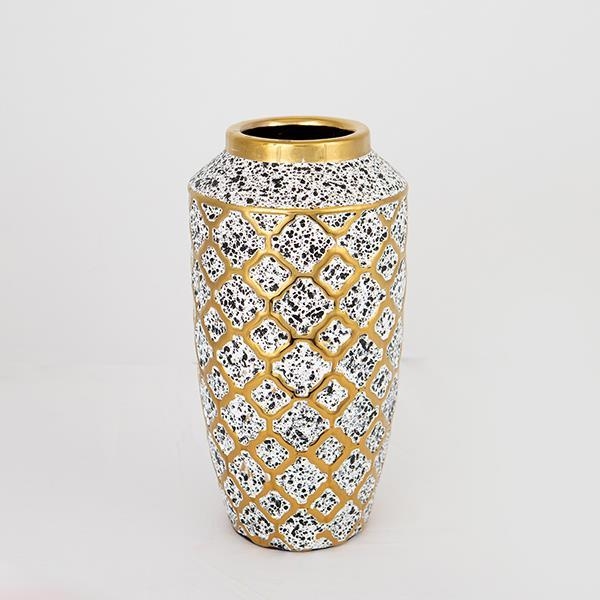 Wazon ceramiczny 25x13 cm biały/złoty/czarny