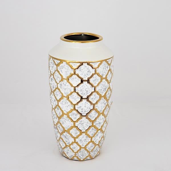 Wazon ceramiczny 25x13 cm złoty/biały