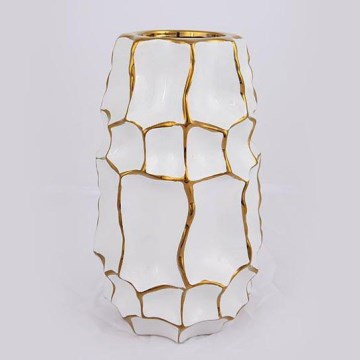 Wazon ceramiczny 25x14,5 cm złoty/biały