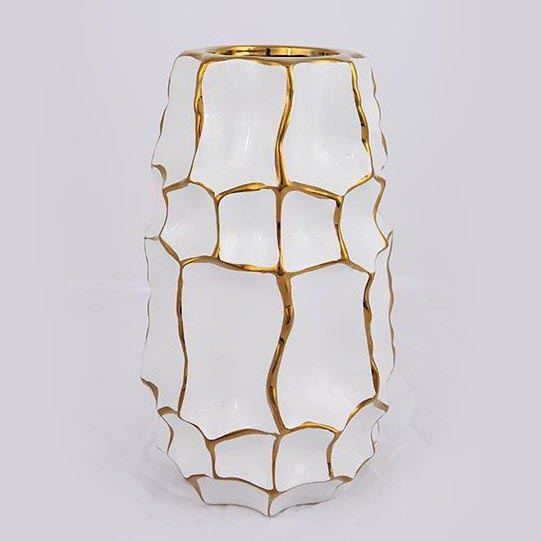 Wazon ceramiczny 25x14,5 cm złoty/biały