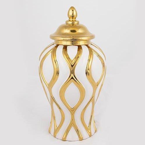 Wazon ceramiczny 30,6x16,2 cm złoty/biały