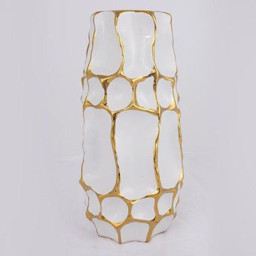 Wazon ceramiczny 31,5x15,5 cm złoty/biały