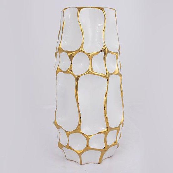 Wazon ceramiczny 31,5x15,5 cm złoty/biały