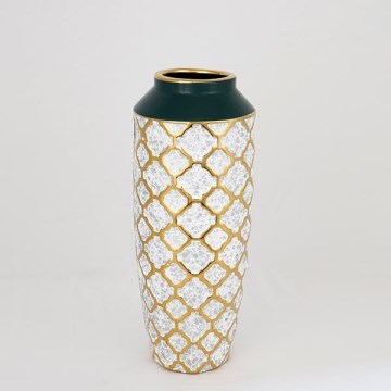 Wazon ceramiczny 31x12,5 cm biały/złoty/zielony