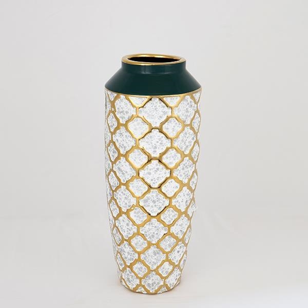 Wazon ceramiczny 31x12,5 cm biały/złoty/zielony