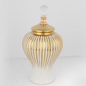 Wazon ceramiczny 35x17,5 cm złoty/biały