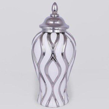 Wazon ceramiczny 35x18,5 cm srebrny/biały