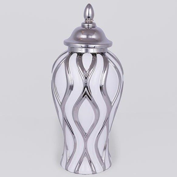 Wazon ceramiczny 35x18,5 cm srebrny/biały