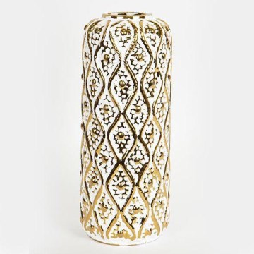 Wazon ceramiczny 37x15 cm złoty/biały