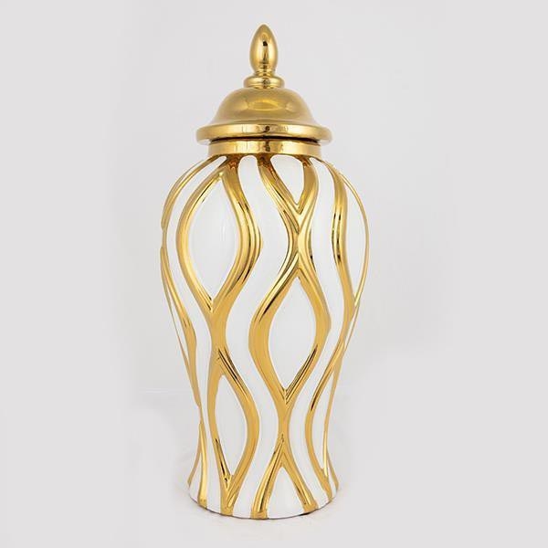 Wazon ceramiczny 42,6x18,8 cm złoty/biały