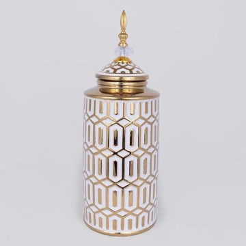 Wazon ceramiczny 45,7x16,9 cm złoty/biały