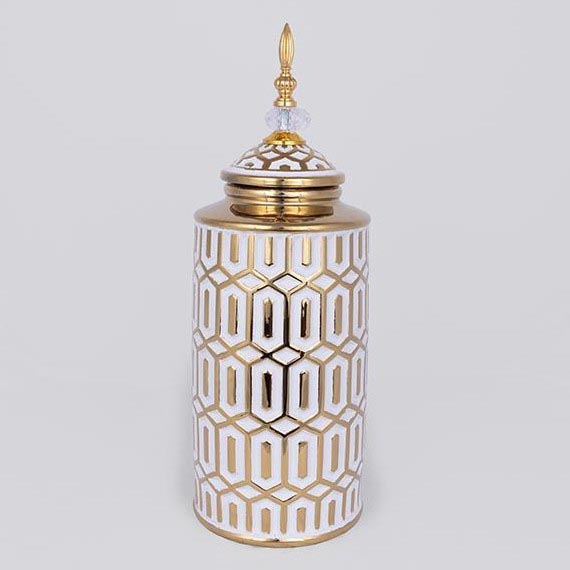Wazon ceramiczny 45,7x16,9 cm złoty/biały