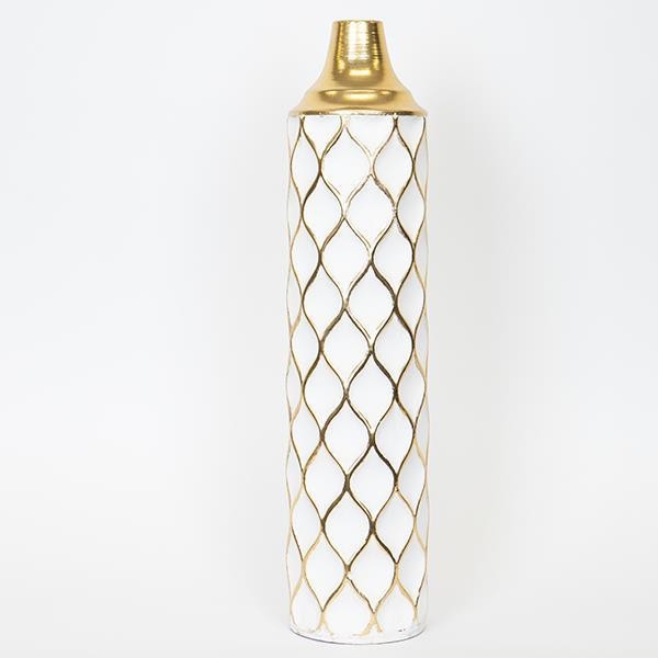 Wazon metalowy 60,5x14 cm biały/złoty