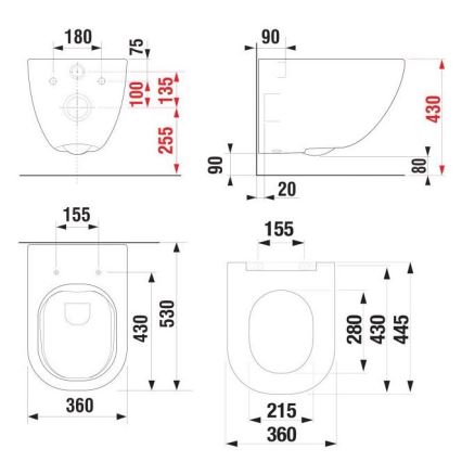 Wisząca miska WC MIO Rimless + deska sedesowa SoftClose MIO + przycisk spłukujący DUAL + moduł podtynkowy + podkładka izolacyjna
