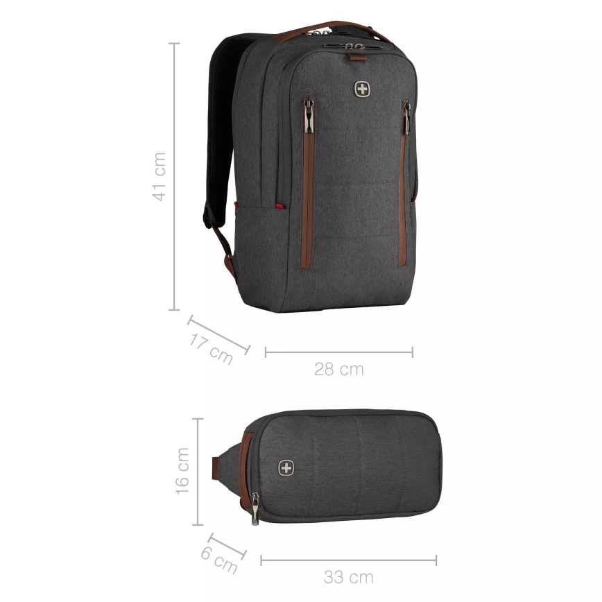 Wenger - Plecak na laptop 15 l 16 z kieszenią na tablet 12 + torba crossbody City Upgrade 2w1 szary