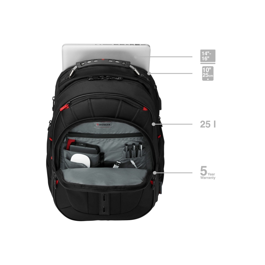 Wenger - Plecak na laptop 25 l 16" z kieszenią na tablet 10" Pegasus Deluxe czarny