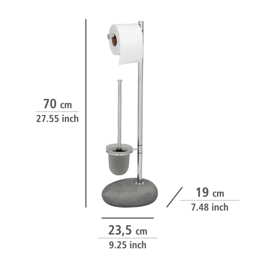 WENKO 19494100 - Szczotka do WC PEBBLE STONE 23,5x70 cm błyszczący chrom/szary/satynowy
