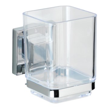 WENKO 22680100 - Kubek VACUUM-LOC QUADRO ED 7,5 x 10 cm, srebrny / chrom błyszczący / przezroczysty