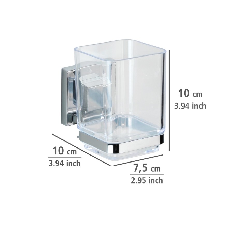 WENKO 22680100 - Kubek VACUUM-LOC QUADRO ED 7,5 x 10 cm, srebrny / chrom błyszczący / przezroczysty