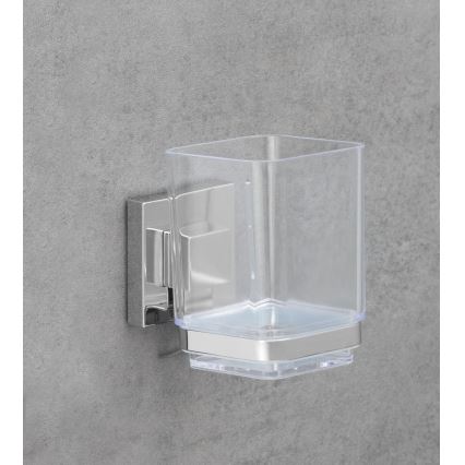 WENKO 22680100 - Kubek VACUUM-LOC QUADRO ED 7,5 x 10 cm, srebrny / chrom błyszczący / przezroczysty
